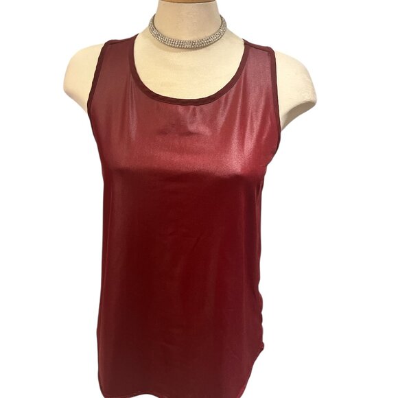 PLACE DU JOUR Tank Top Size Large Leather-look Front Sheer Back Stretchy - Picture 7 of 11